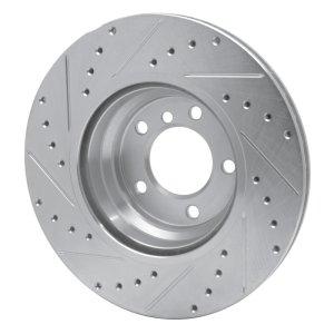 BMW 330i Brake Rotor (1) - Front Right - R1 Concepts - Drilled & Slotted - Silver - `06-`12